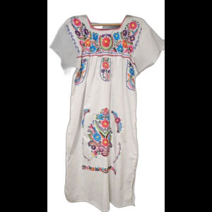 Fiesta Floral Embroidered Shift Dress Beach Vacation Cover Up